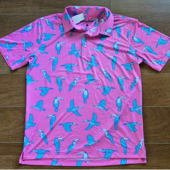 NWT Chubbies Toucan Do It Short Sleeve Mens Small Performance Polo Golf Shirt - Picture 2 of 5